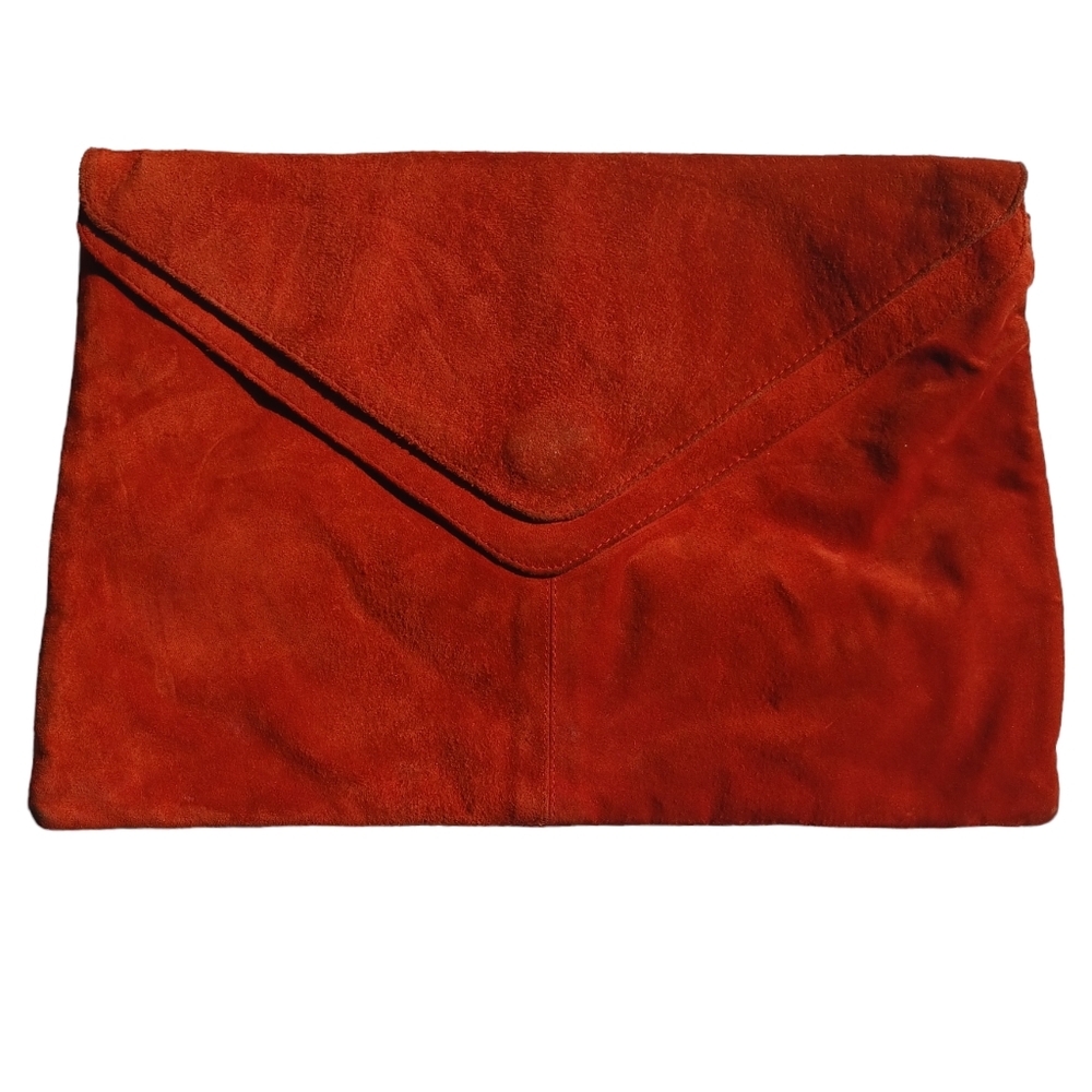 Vintage Purse Red Suede Large Envelope Clutch 70-80s Retro Made in Italy Leather